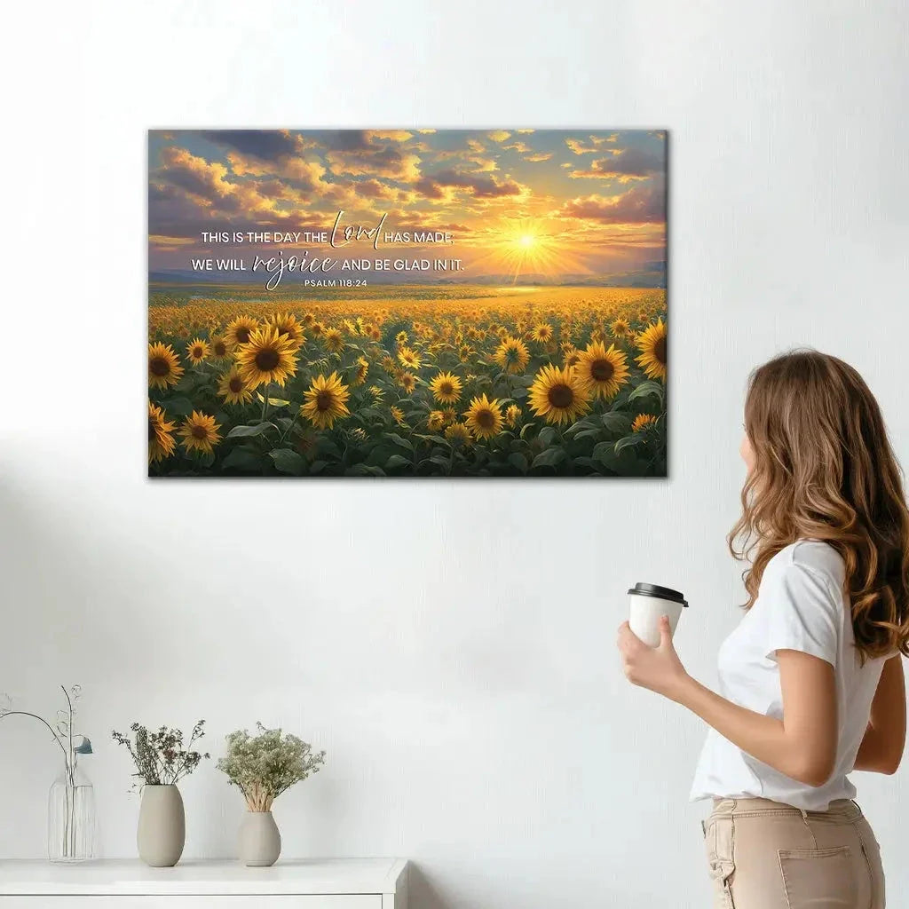 psalm 118 24 this is the day the lord has made sunflower wall art canvas (Landscape) (view 3)