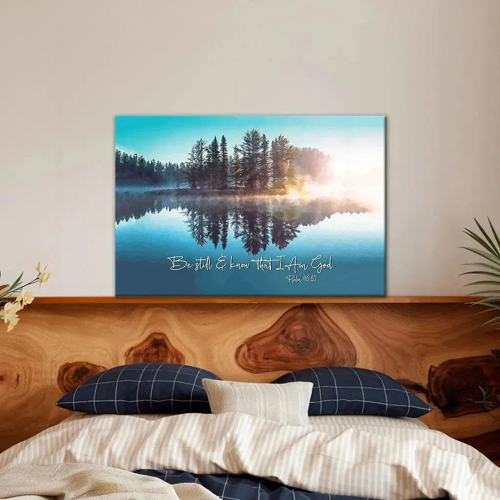 be still and know that i am god lake reflections christian wall art canvas (Landscape) (view 6)