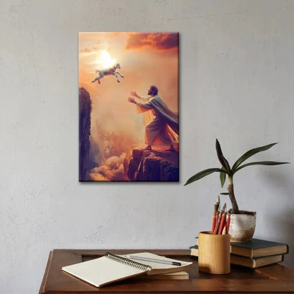christian wall art lamb jumps to jesus canvas print (Landscape) (view 5)
