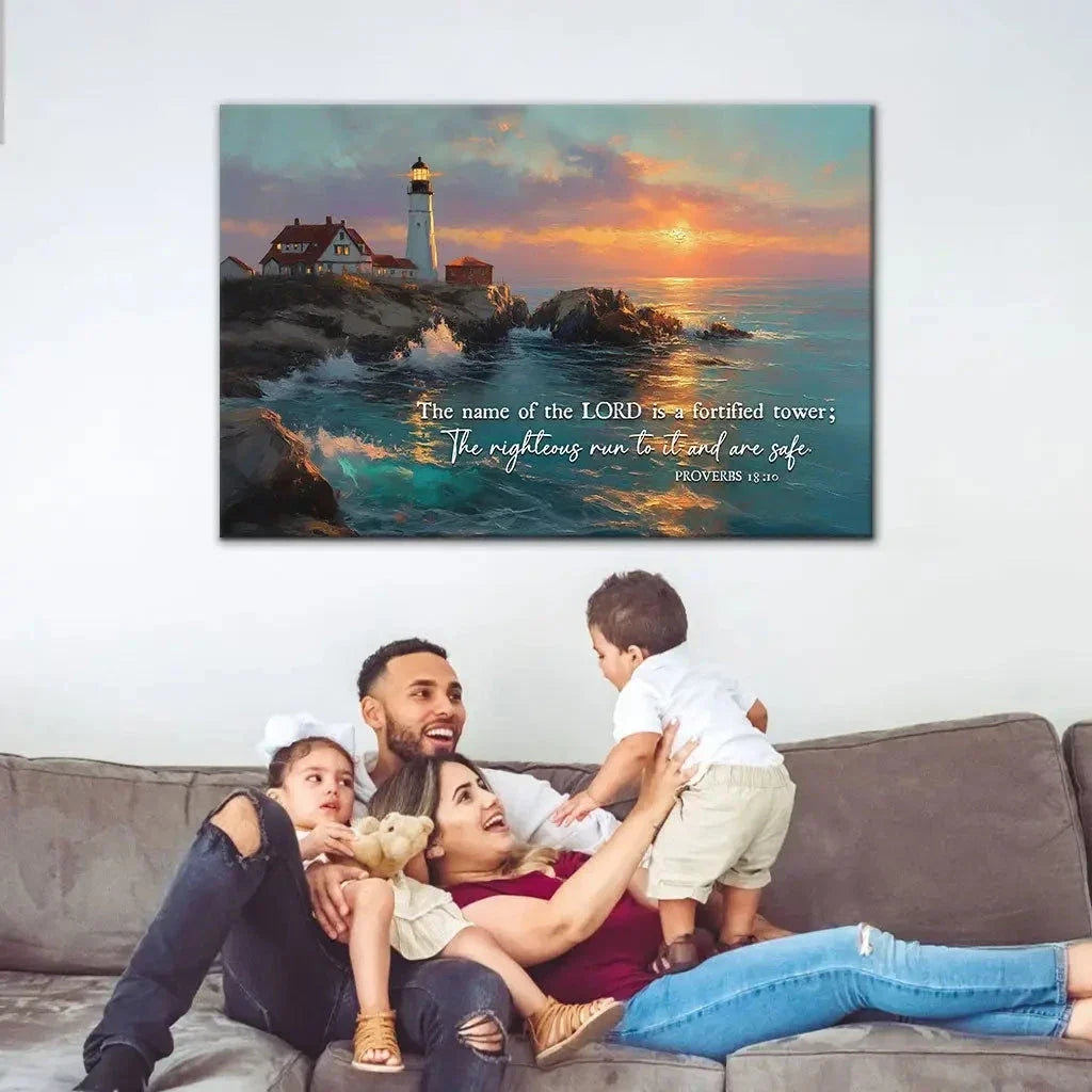 the name of the lord is a fortified tower proverbs 18 10 wall art canvas (Landscape) (view 4)