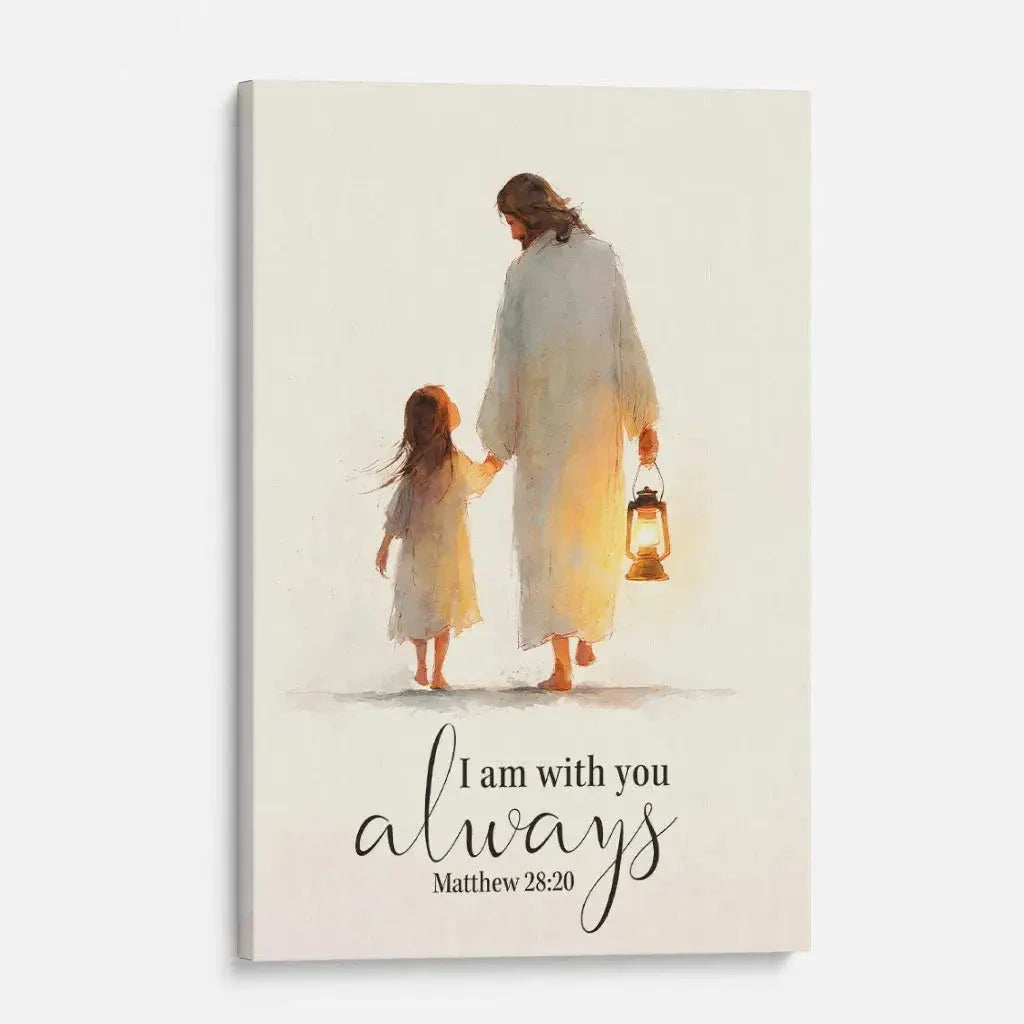 jesus holding child s hand i am with you always christian wall art canvas (view 6)