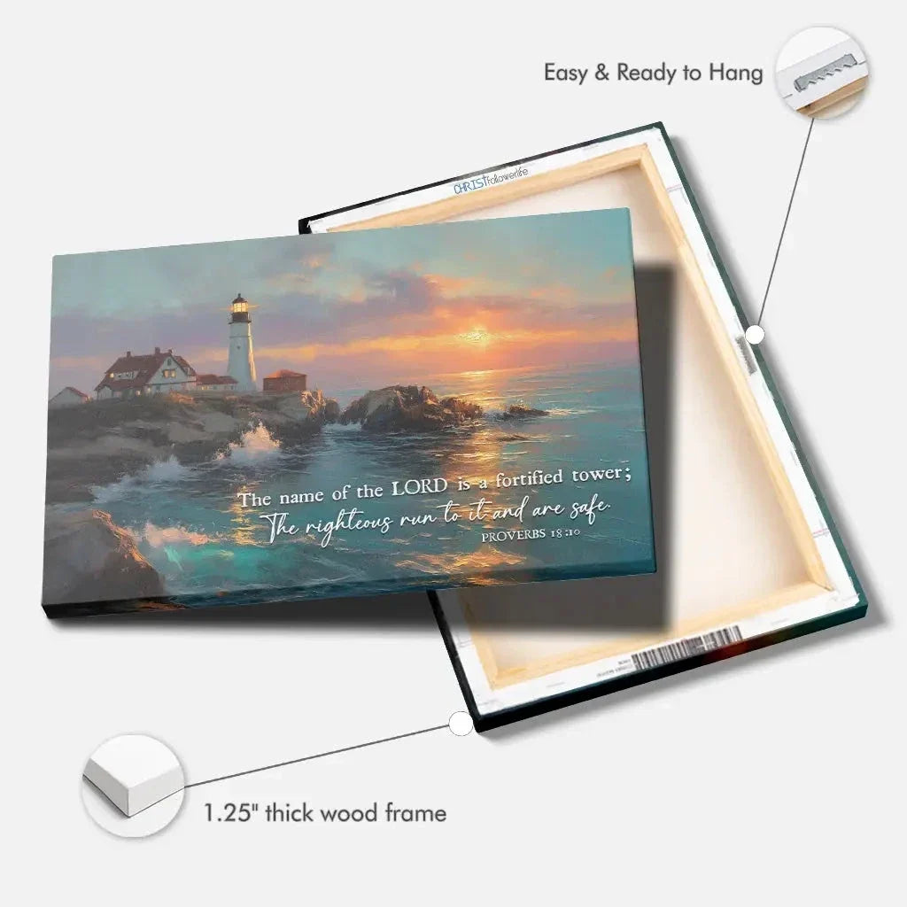 the name of the lord is a fortified tower proverbs 18 10 wall art canvas (Landscape) (view 5)
