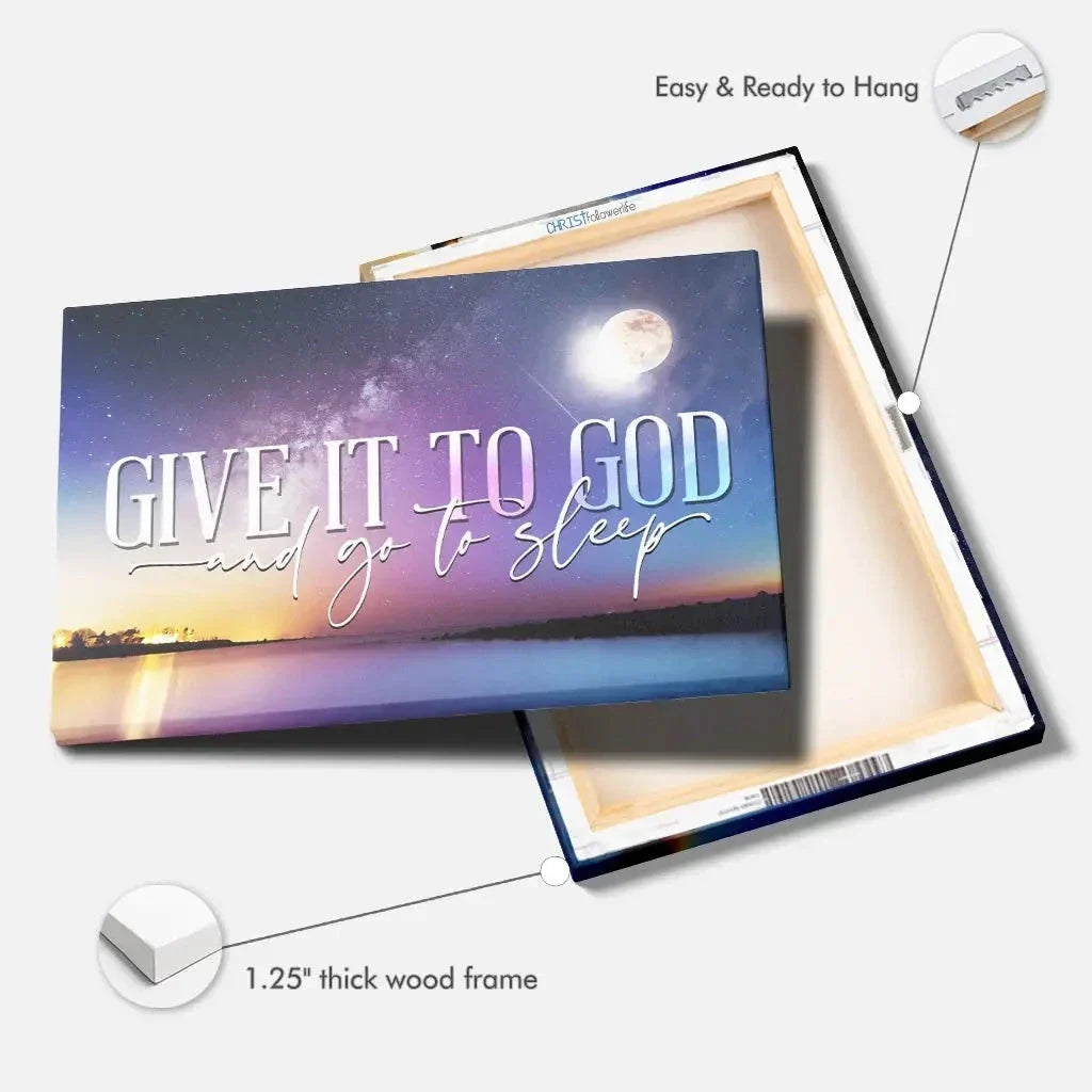 christian wall art decor give it to god and go to sleep canvas moon night sky (Landscape) (view 4)