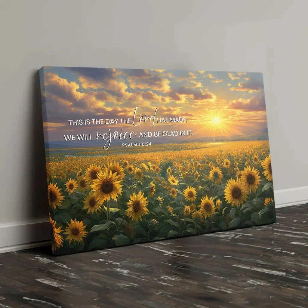 psalm 118 24 this is the day the lord has made sunflower wall art canvas (Landscape) (view 4)