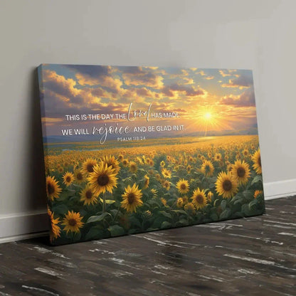 psalm 118 24 this is the day the lord has made sunflower wall art canvas (Landscape) (view 4)