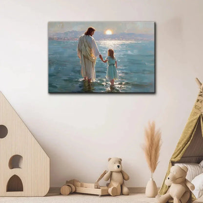 jesus and little girl on the water christian wall art canvas (Landscape) (view 6)