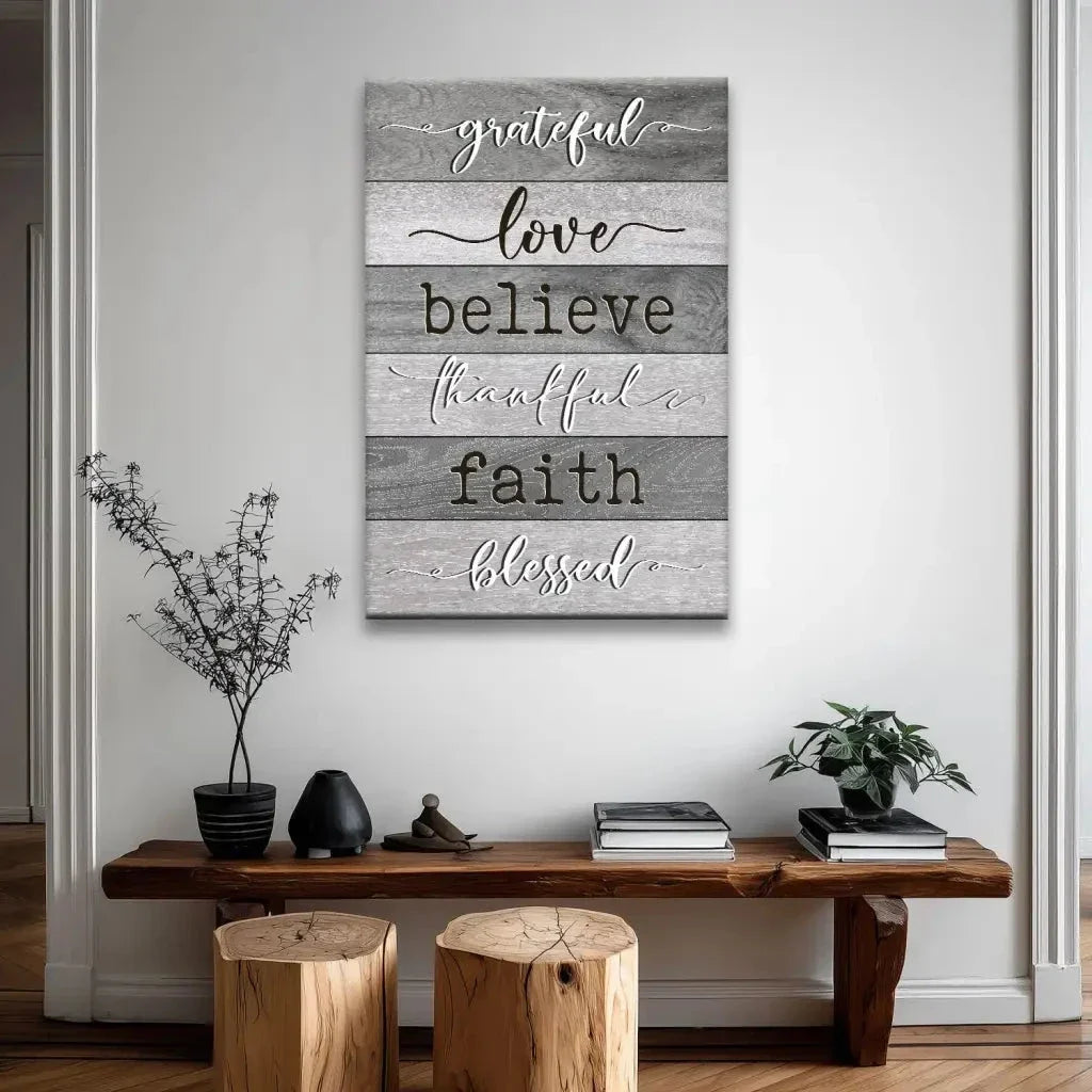 grateful love believe thankful faith blessed christian wall art canvas (view 4)