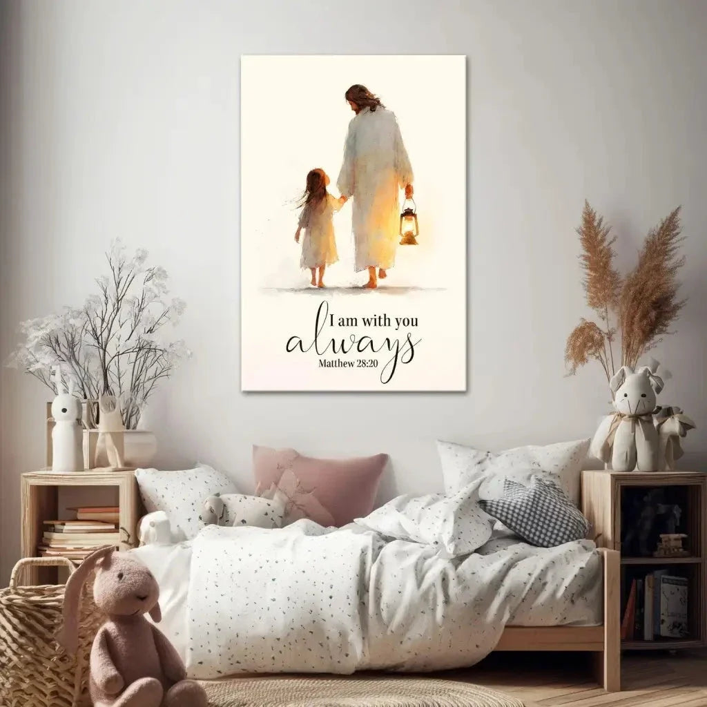 jesus holding child s hand i am with you always christian wall art canvas (view 7)