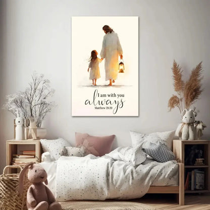 jesus holding child s hand i am with you always christian wall art canvas (view 7)
