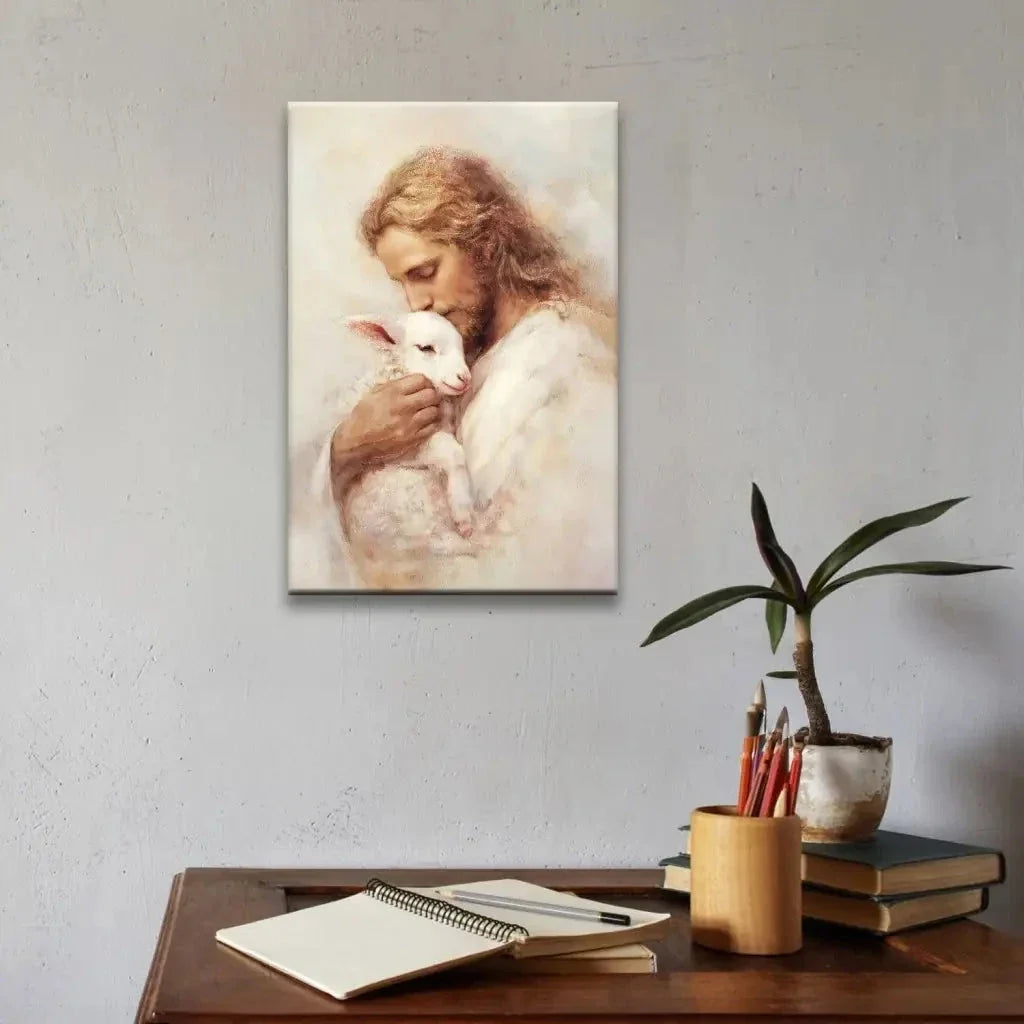 the good shepherd jesus with lamb wall art canvas (view 6)