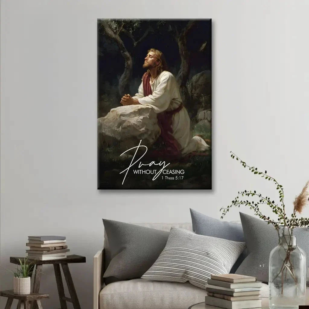 pray without ceasing jesus praying in the garden of gethsemane christian wall art canvas (view 6)