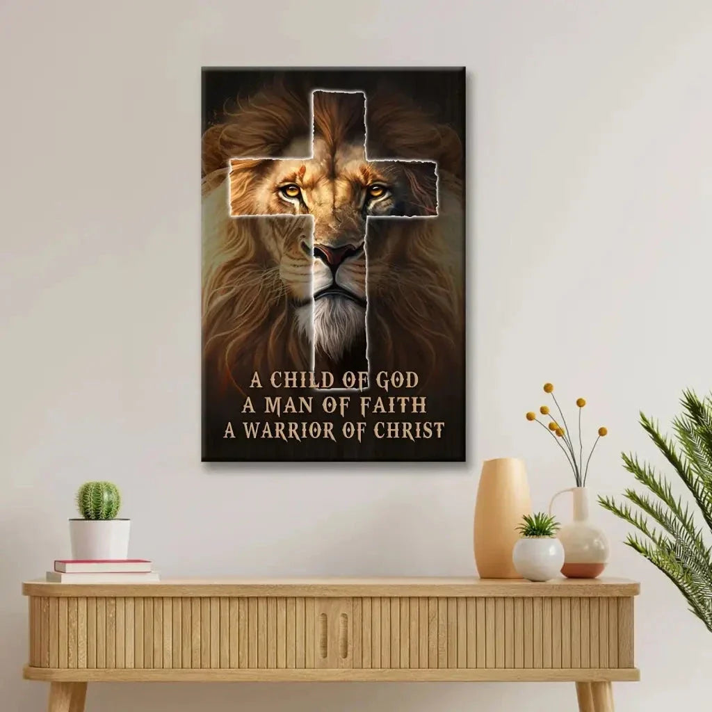 christian wall art a child of god a man of faith a warrior of christ canvas (view 3)