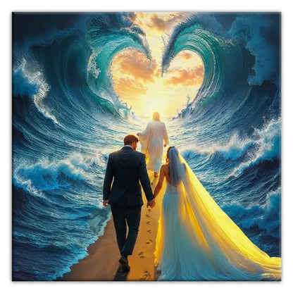 jesus leading a married couple through parted sea wall art canvas (view 9)