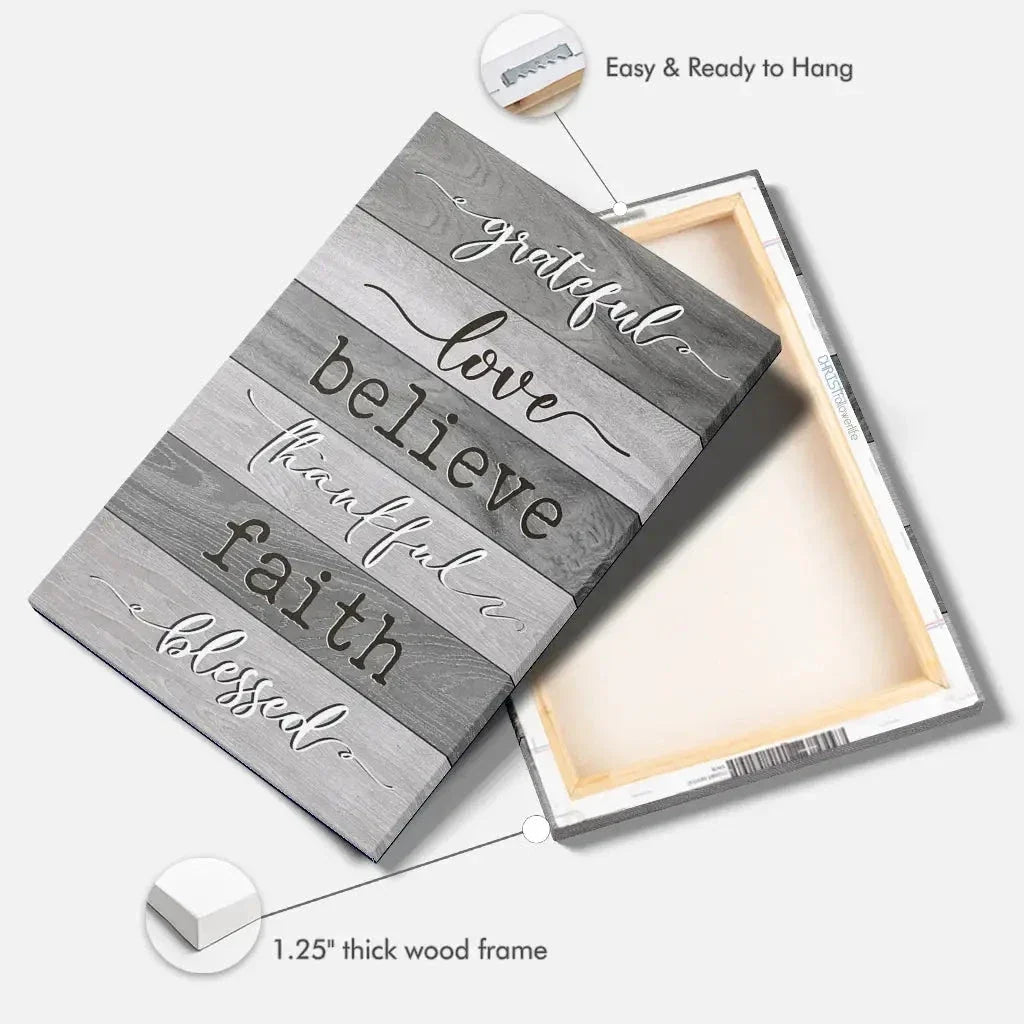 grateful love believe thankful faith blessed christian wall art canvas (view 5)