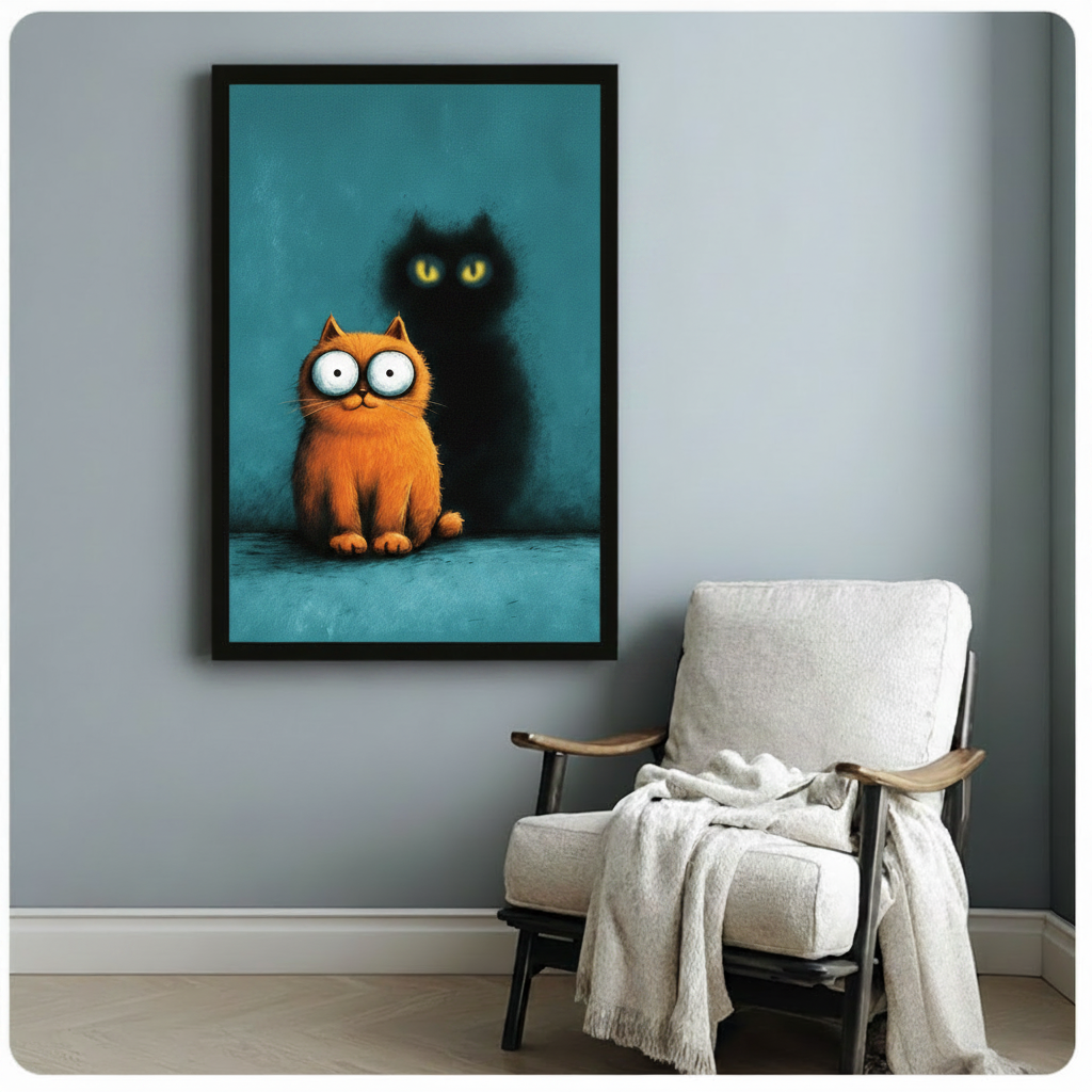 Funny Cat Shadow Whimsical Canvas Wall Art