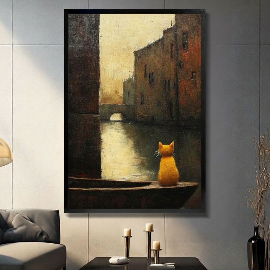 Orange Cat Venice Canal Oil Painting Canvas Art