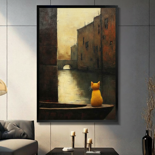 Orange Cat Venice Canal Oil Painting Canvas Art