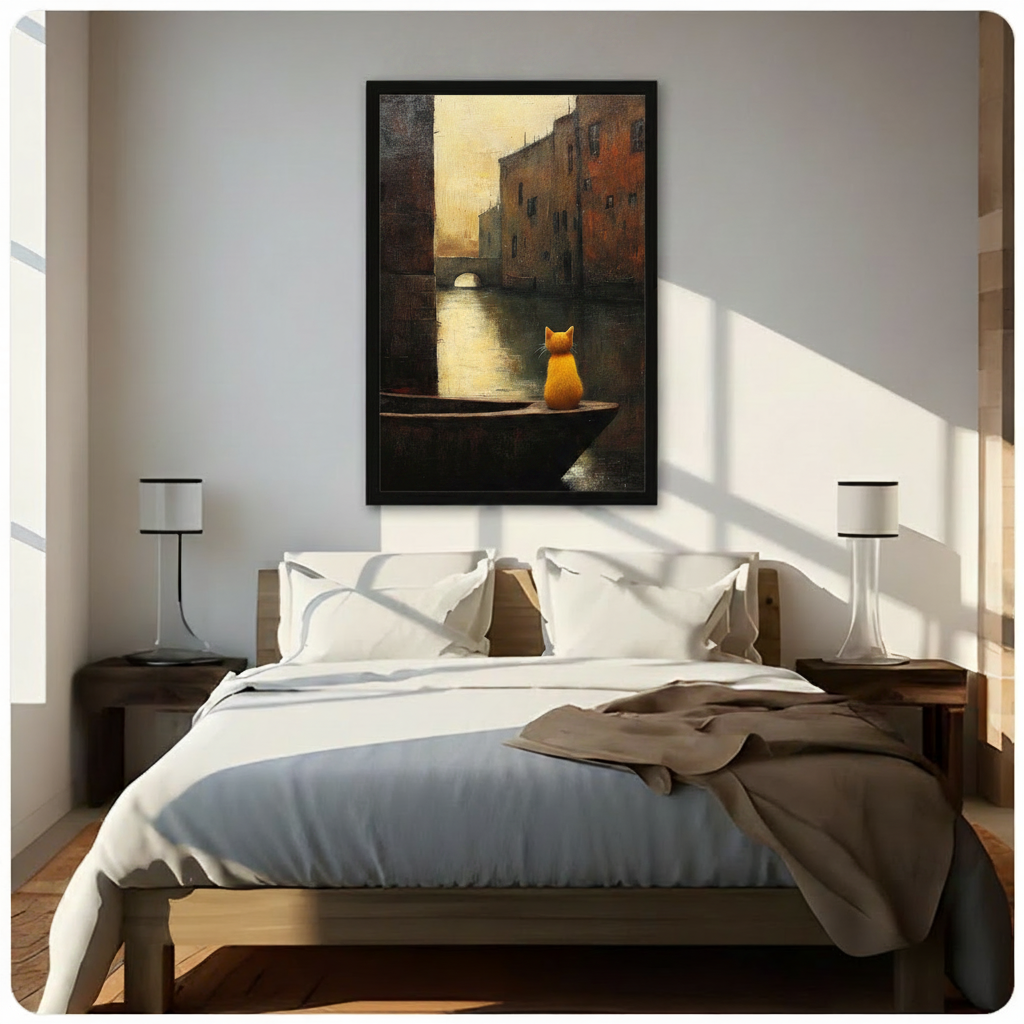 Orange Cat Venice Canal Oil Painting Canvas Art