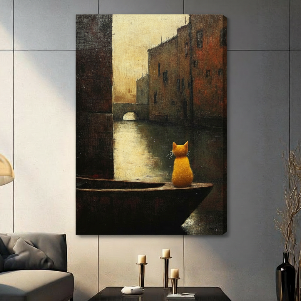 Orange Cat Venice Canal Oil Painting Canvas Art