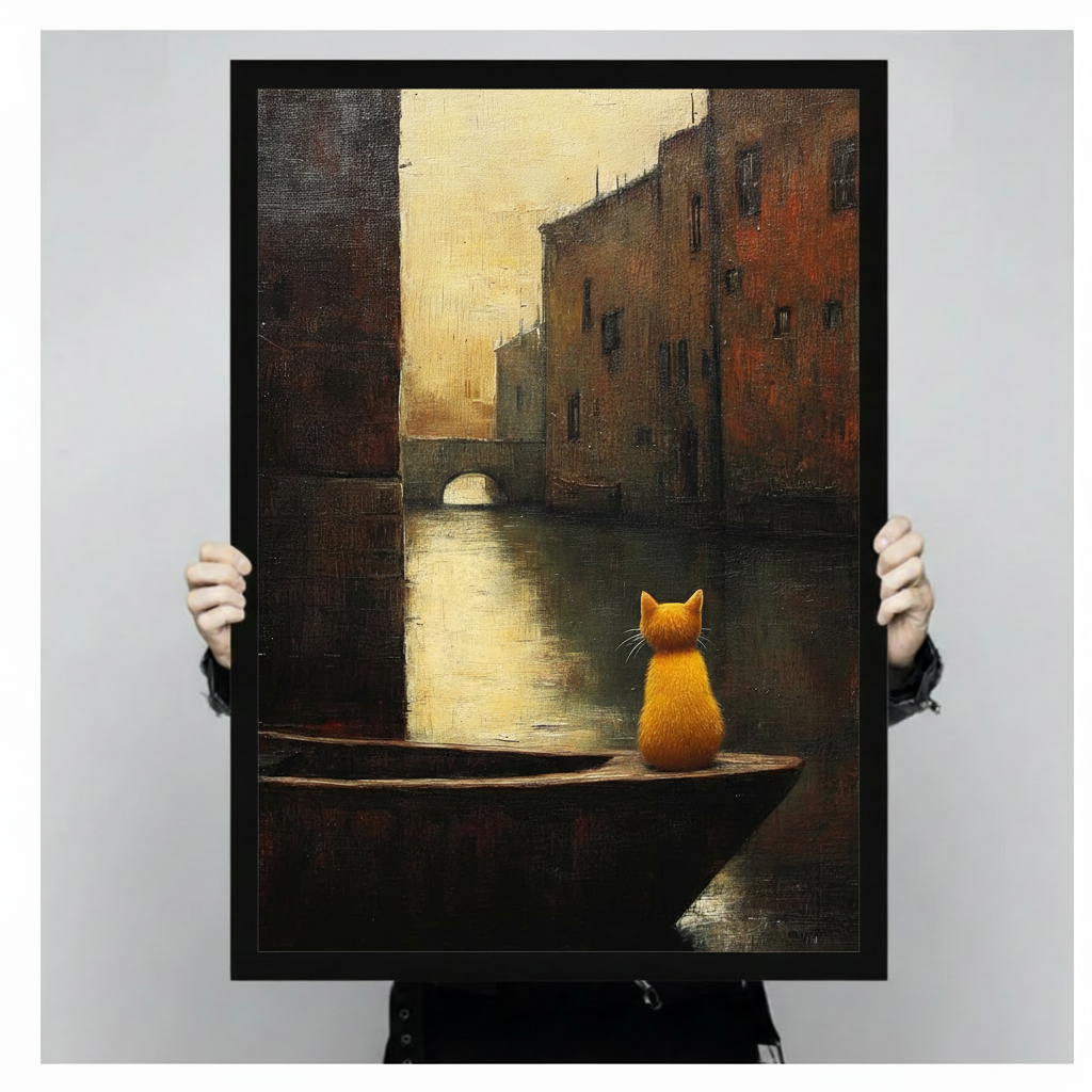 Orange Cat Venice Canal Oil Painting Canvas Art