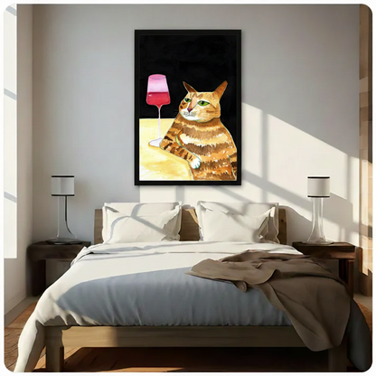 Orange Tabby Cat Wine Funny Canvas Wall Art