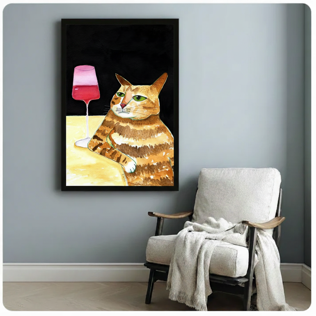 Orange Tabby Cat Wine Funny Canvas Wall Art