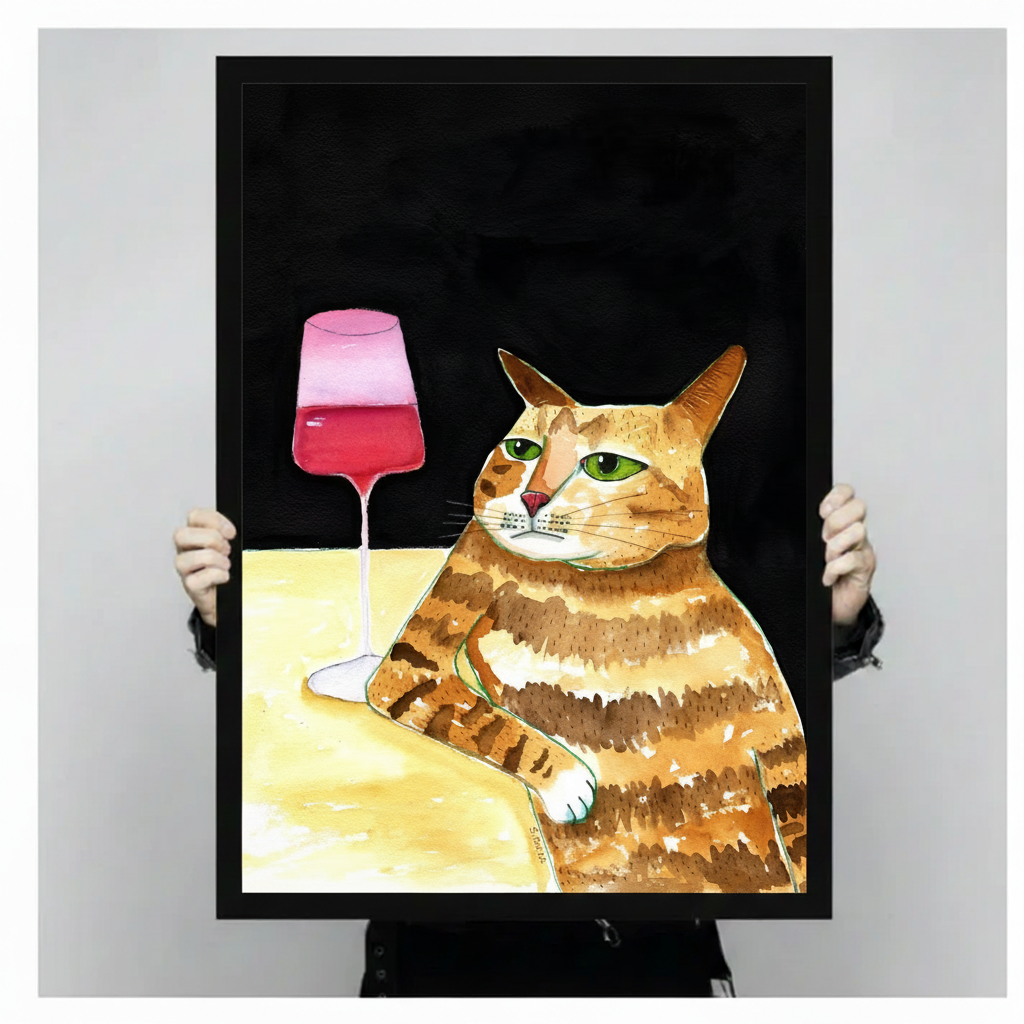 Orange Tabby Cat Wine Funny Canvas Wall Art