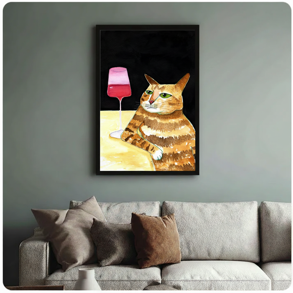 Orange Tabby Cat Wine Funny Canvas Wall Art