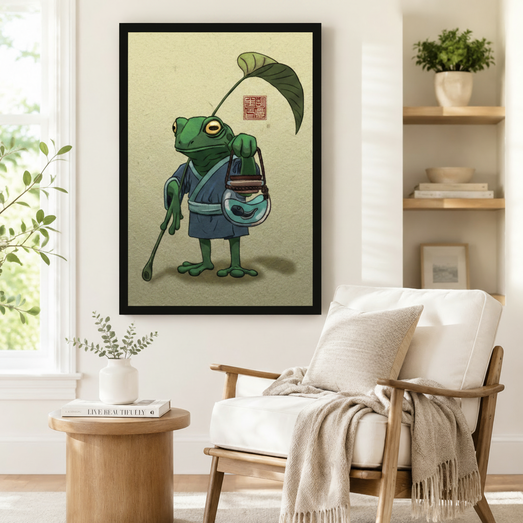 Japanese Frog Kimono Framed Canvas Wall Art