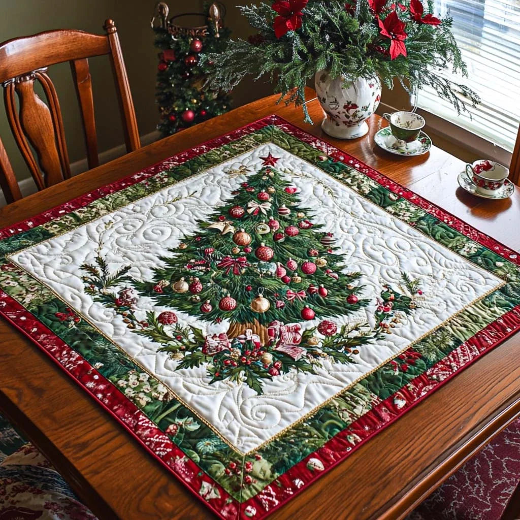 Ornamented Pine Glory Quilted Table Topper