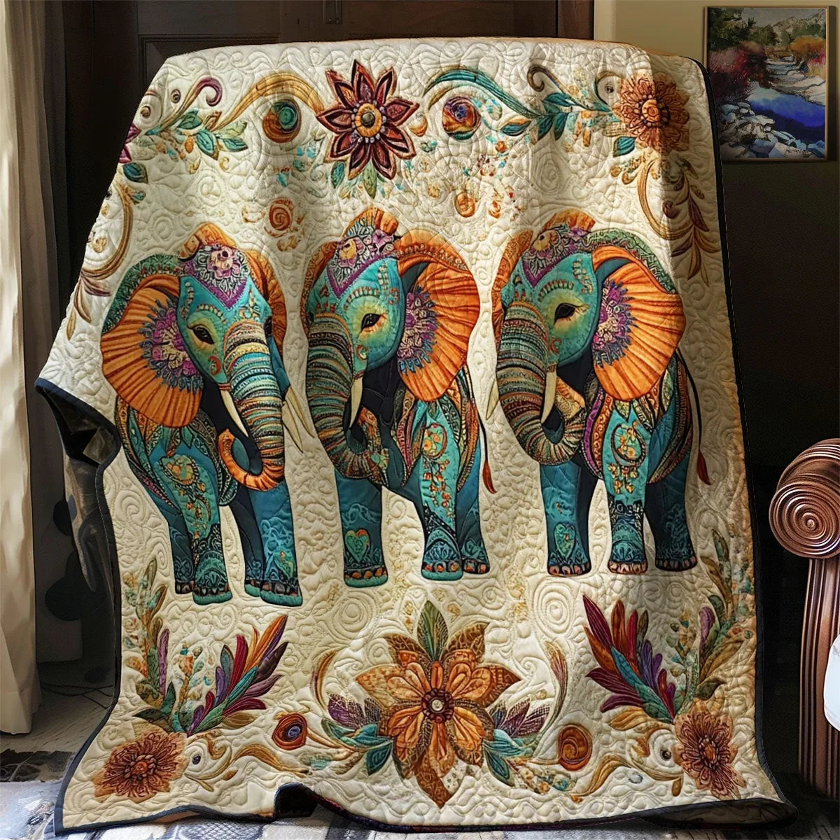 Ornate Elephant Quilt Blanket
