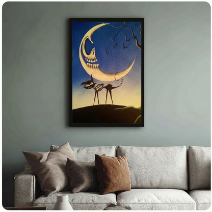 Skeleton Moon Gothic Black Cat Canvas Print Wall Art