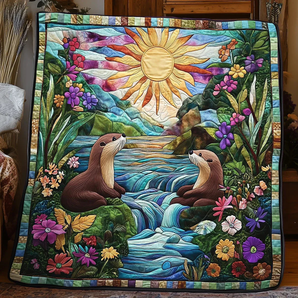 Otter Family Quilt Blanket