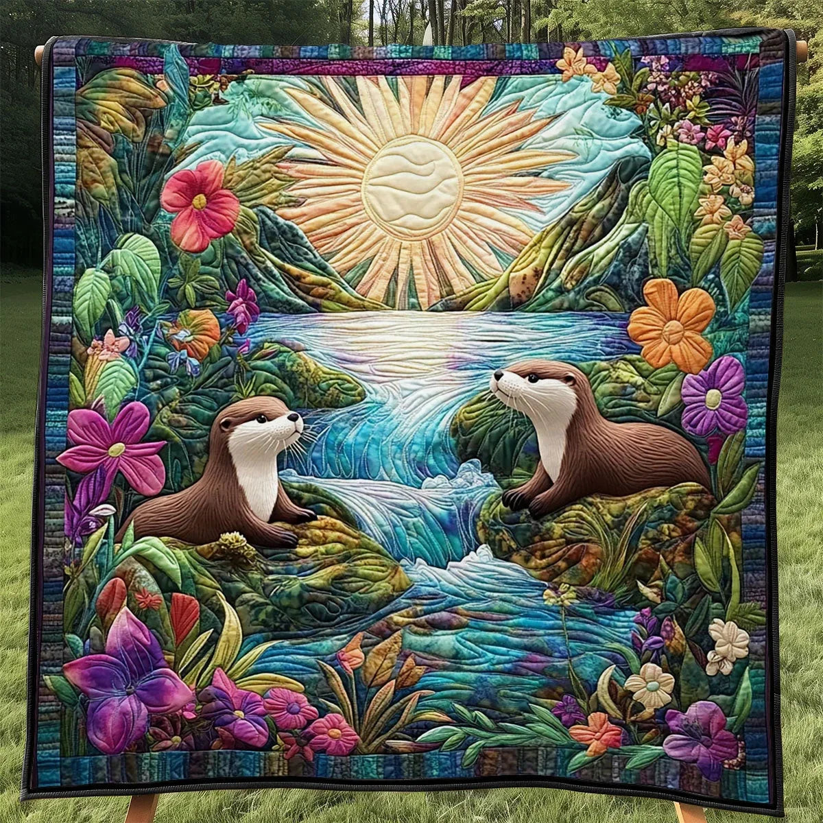 Otter Family Quilt Blanket