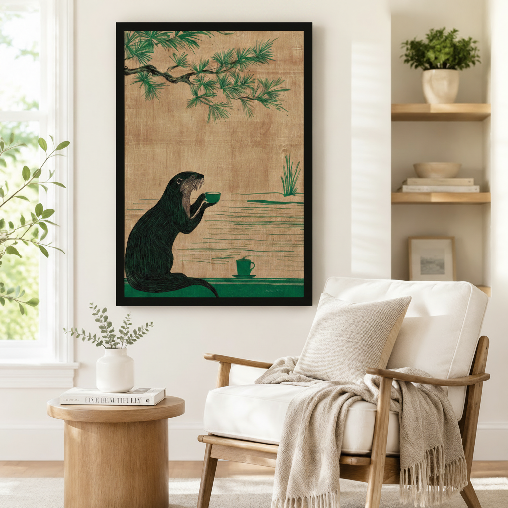 Japanese Otter Tea Ceremony Canvas Wall Art