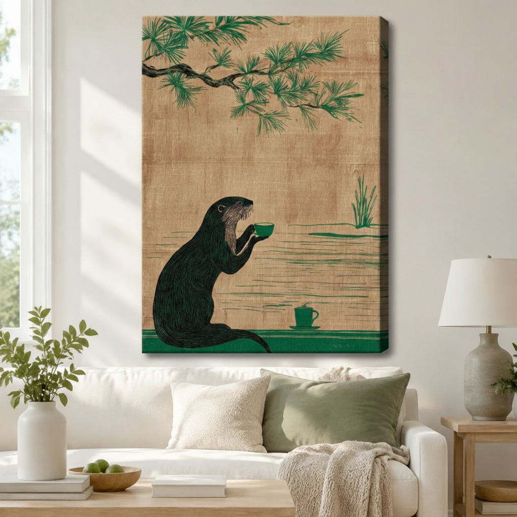 Japanese Otter Tea Ceremony Canvas Wall Art