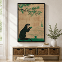 Japanese Otter Tea Ceremony Canvas Wall Art