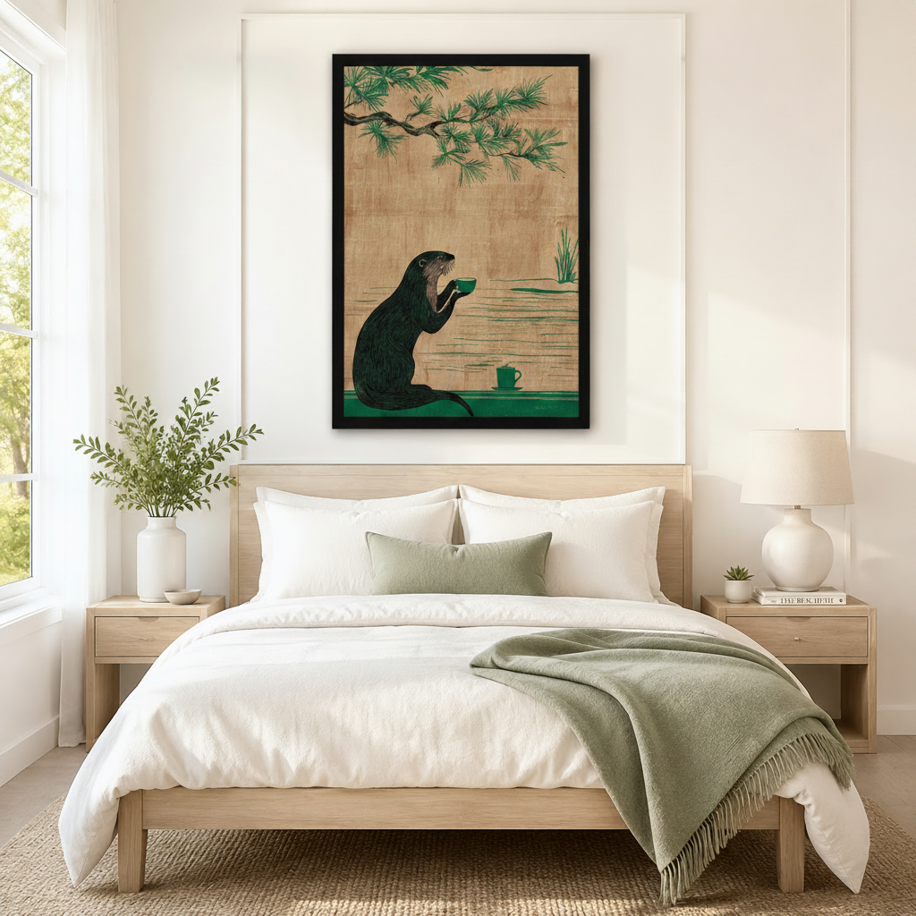 Japanese Otter Tea Ceremony Canvas Wall Art