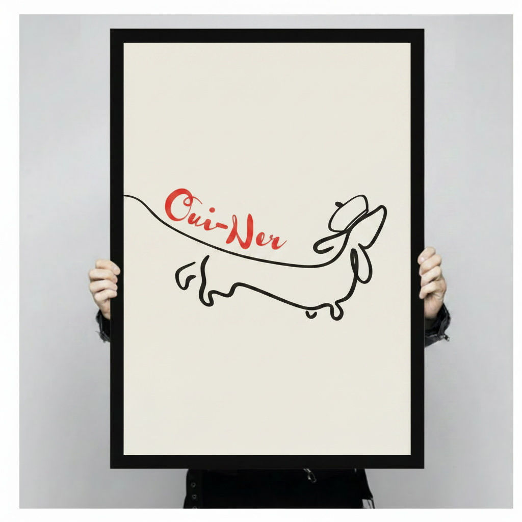 Oui-Ner Dachshund Line Art Canvas Print Wall Art
