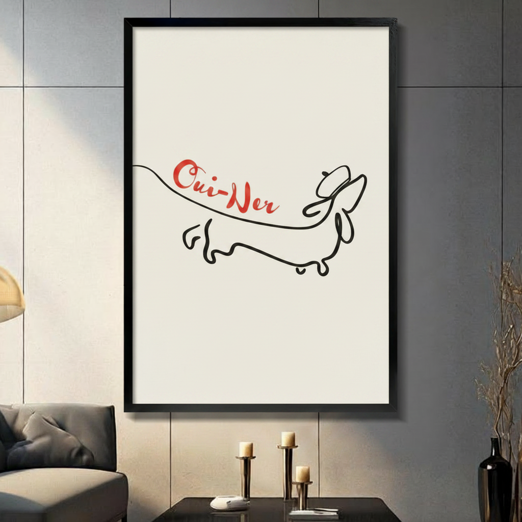 Oui-Ner Dachshund Line Art Canvas Print Wall Art