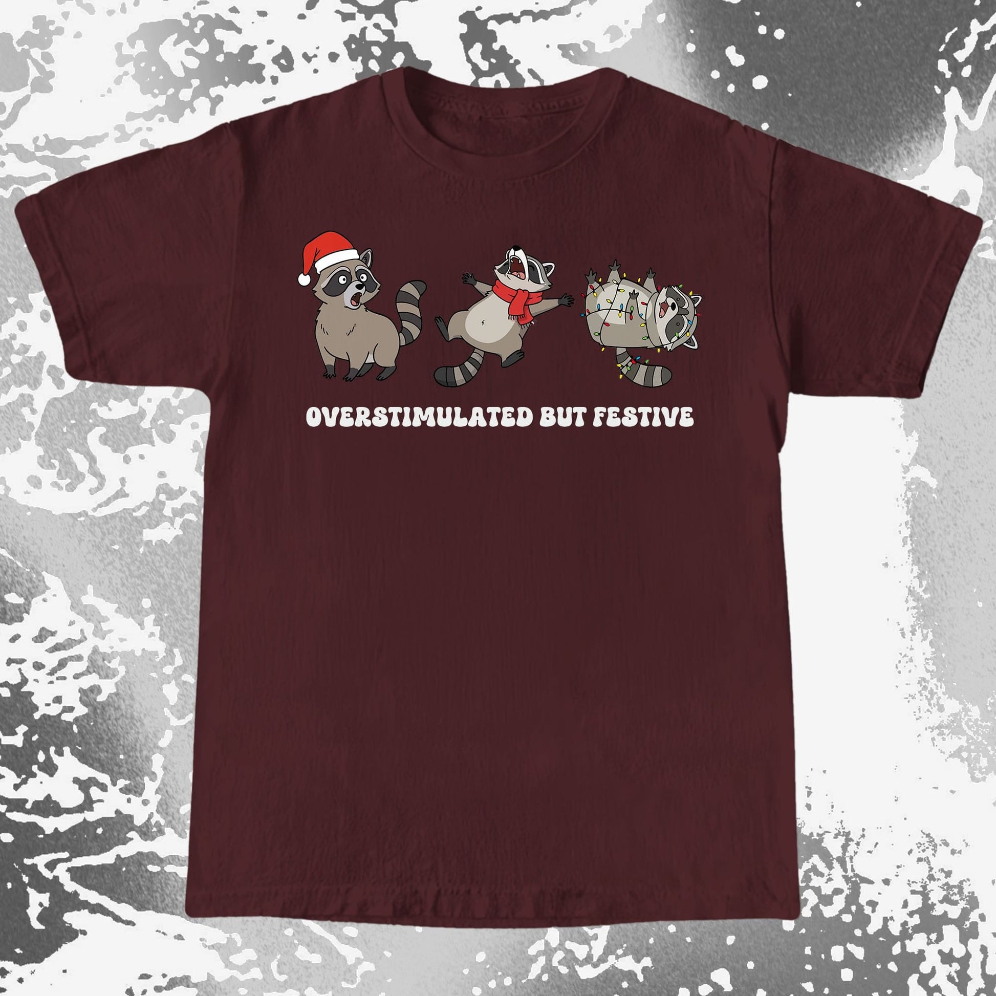 Overstimulated But Festive Raccoon Christmas, funny meme tee gift (view 8)