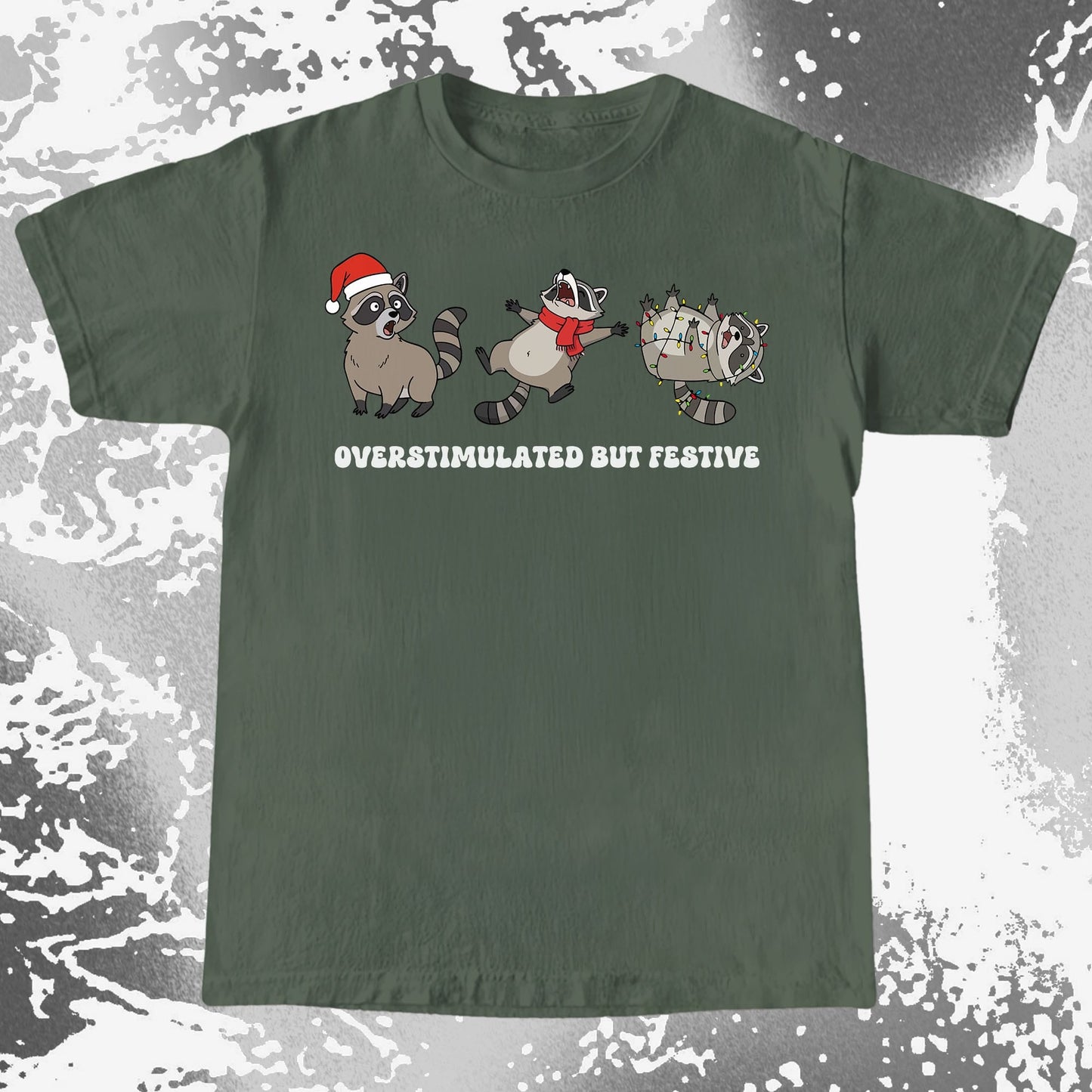 Overstimulated But Festive Raccoon Christmas, funny meme tee gift (view 5)
