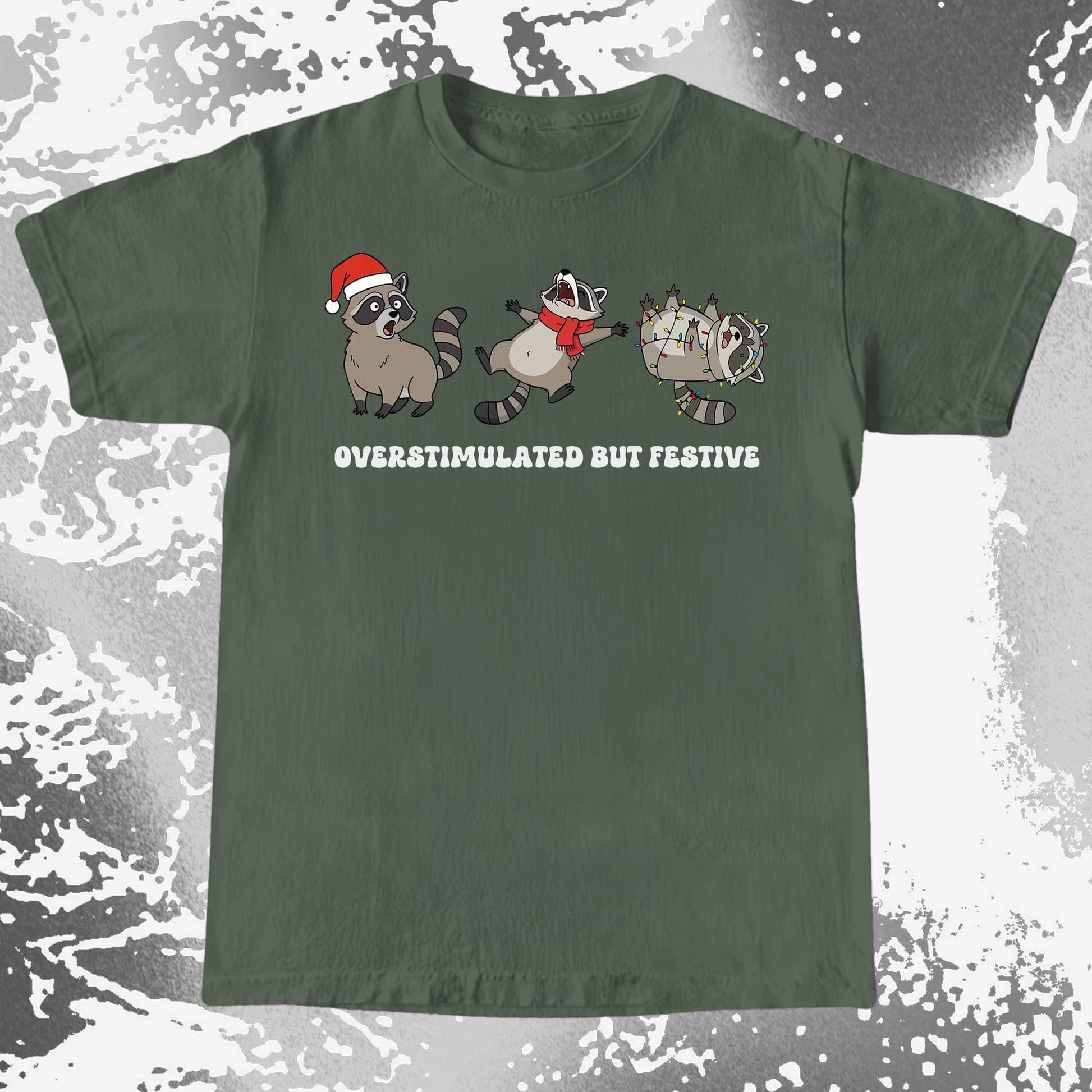 Overstimulated But Festive Raccoon Christmas, funny meme tee gift (view 5)