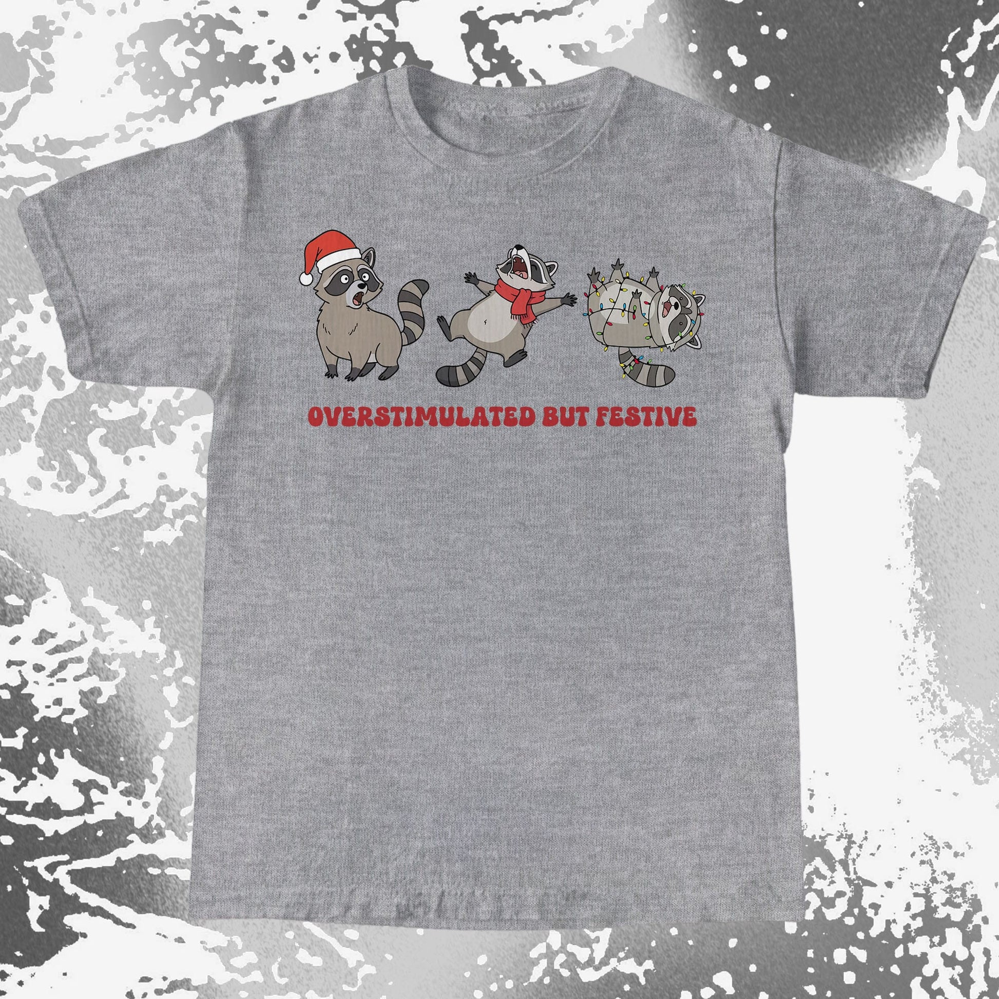 Overstimulated But Festive Raccoon Christmas, funny meme tee gift (view 6)