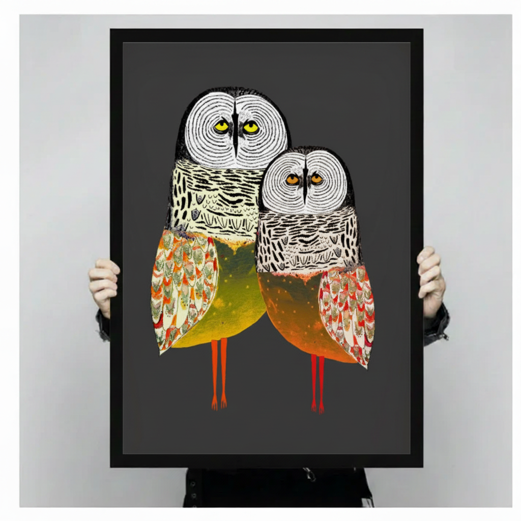Owl Duo Folk Art Canvas Wall Art