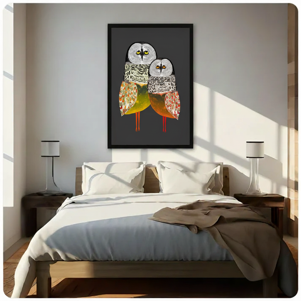 Owl Duo Folk Art Canvas Wall Art