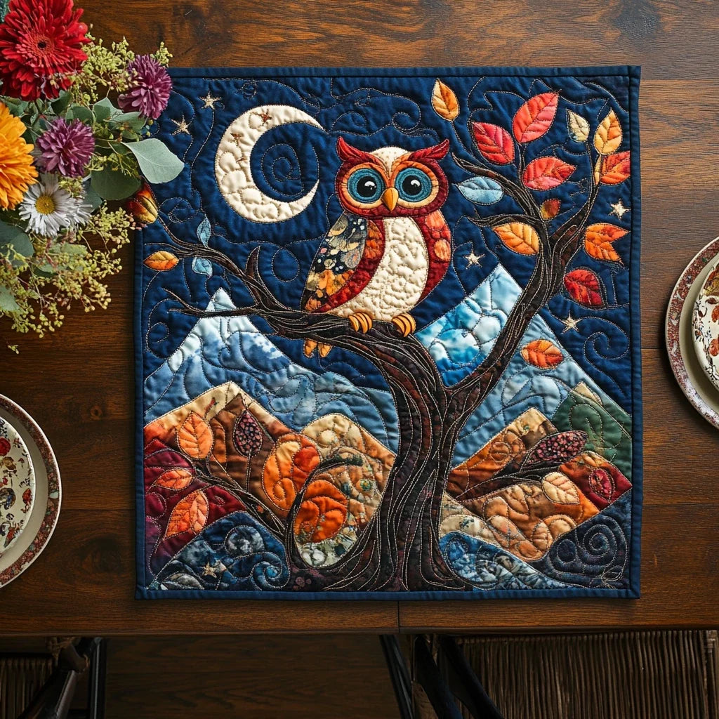 Owl Harmony Quilted Table Topper