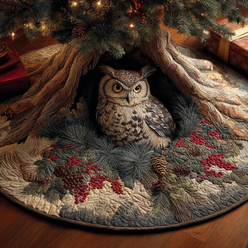 Owl Haven Christmas Quilted Tree Skirt