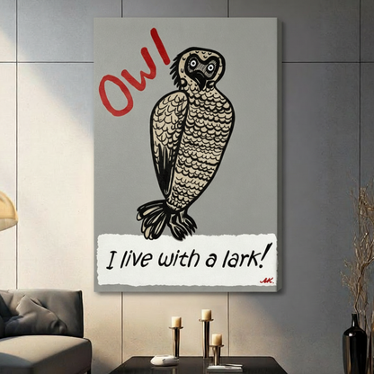Owl Lark Retro Woodcut Canvas Art Wall Art
