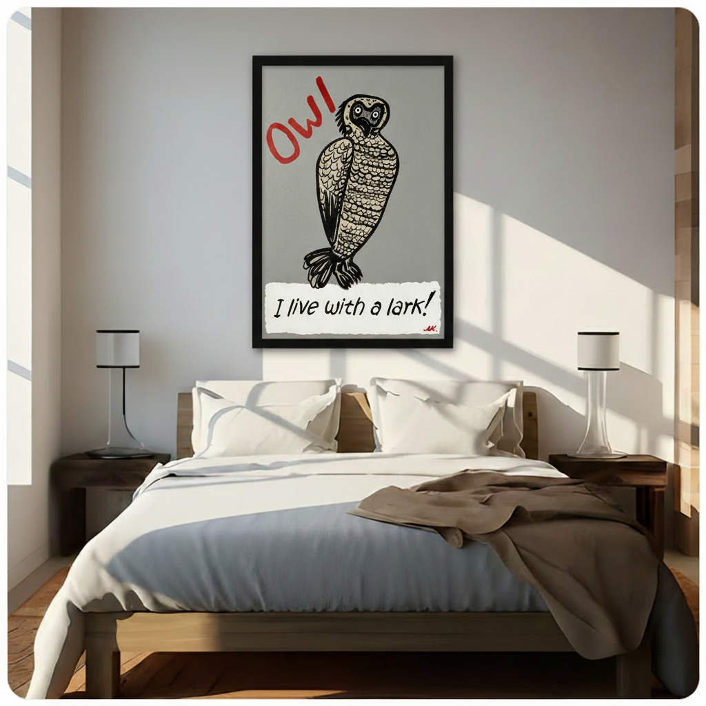 Owl Lark Retro Woodcut Canvas Art Wall Art